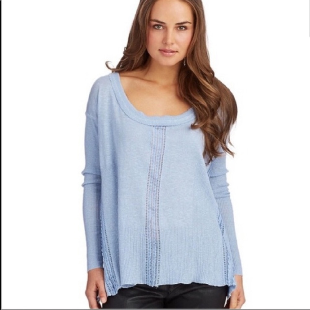 Free People Crochet Lace Trim Hi Low Sweater Top - Picture 1 of 5